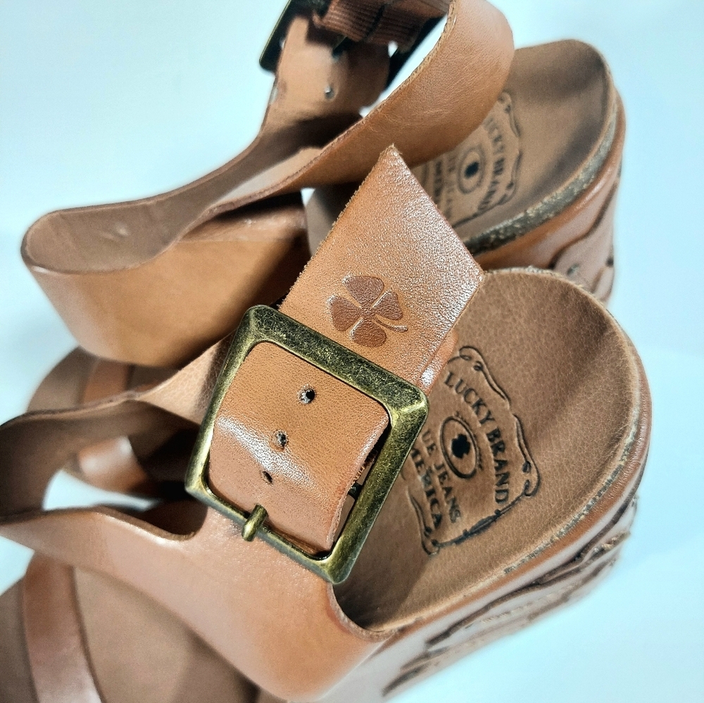 Lucky Brand Women's Stillwater Leather Floral Applique Boho Chic Wedges - Picture 6 of 10